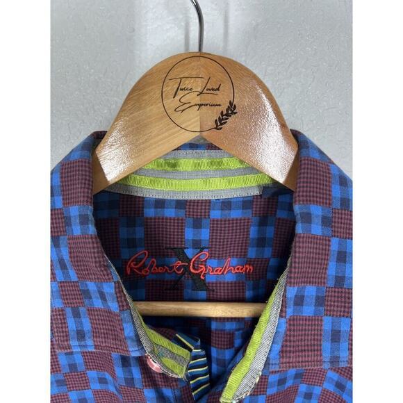 Robert Graham Mens X Collection Castello Casual Shirt Large Geometric Plaid - Picture 2 of 6